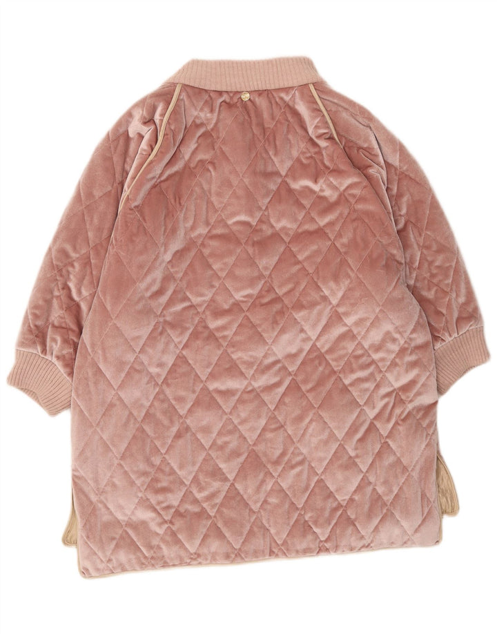 Vintage damski, oversize'owy, welurowy, pikowany płaszcz UK 10, mały, różowy poliester