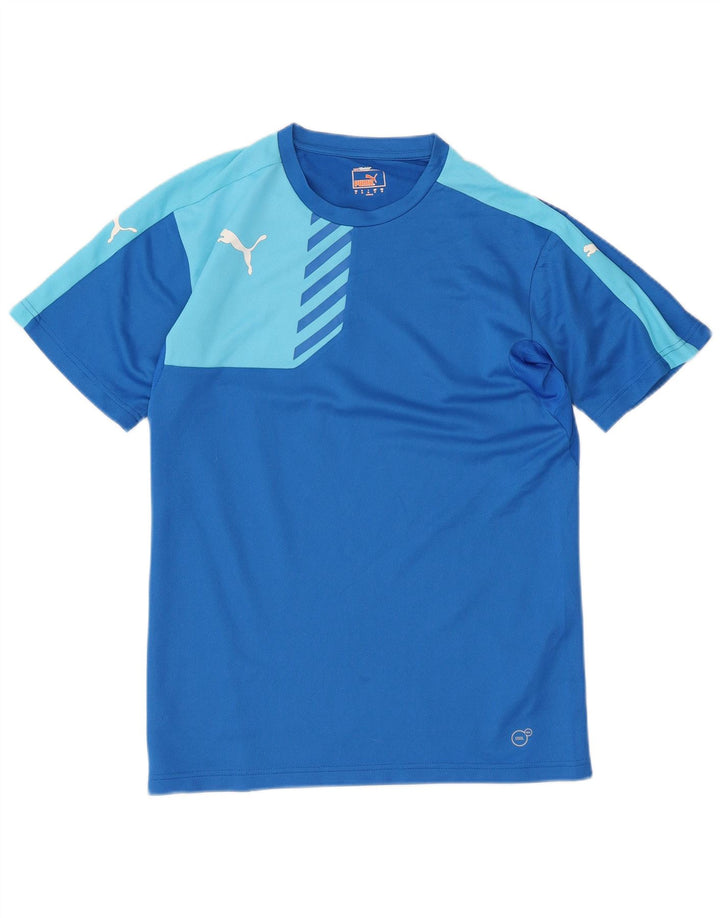 T-shirt męski Puma Top, średni niebieski, poliester z blokami kolorów