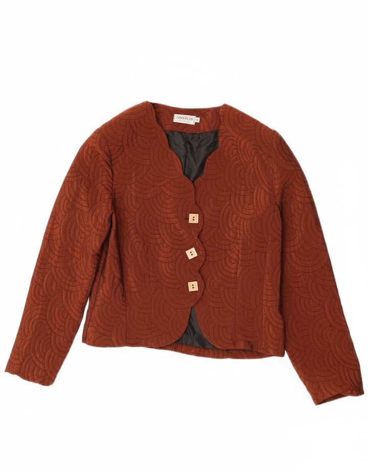 Vintage damska marynarka zapinana na 3 guziki UK 14 Średni brązowy geometryczny octan