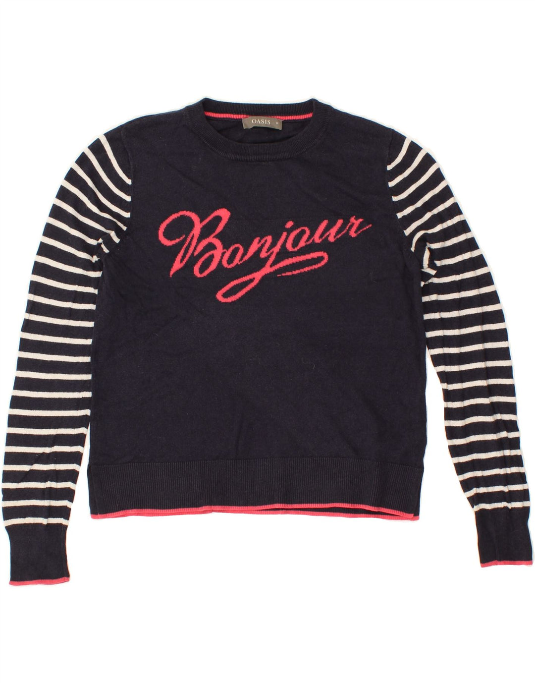 OASIS Womens Graphic Crew Neck Jumper Sweater UK 14 Medium Navy Blue Vintage Oasis and Second-Hand Oasis from Messina Hembry 