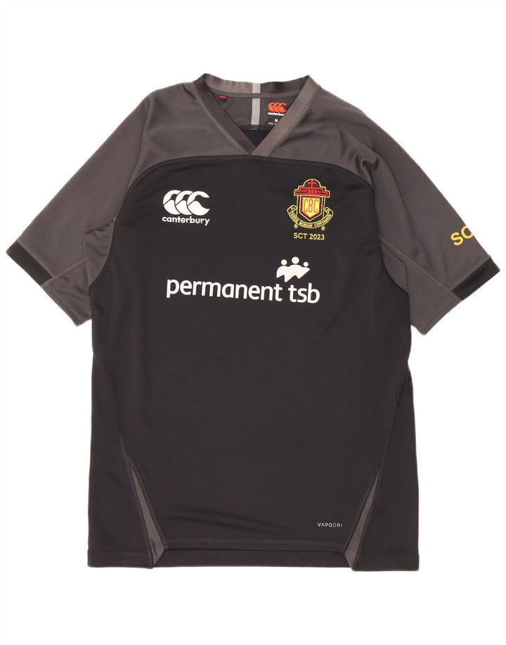 Męski T-shirt z grafiką Canterbury, średni czarny poliester w blokach kolorystycznych