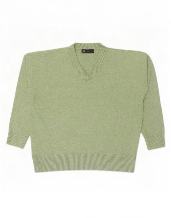 Marks & Spencer Damski sweter z dekoltem w kształcie litery V, UK 14, średni zielony poliester