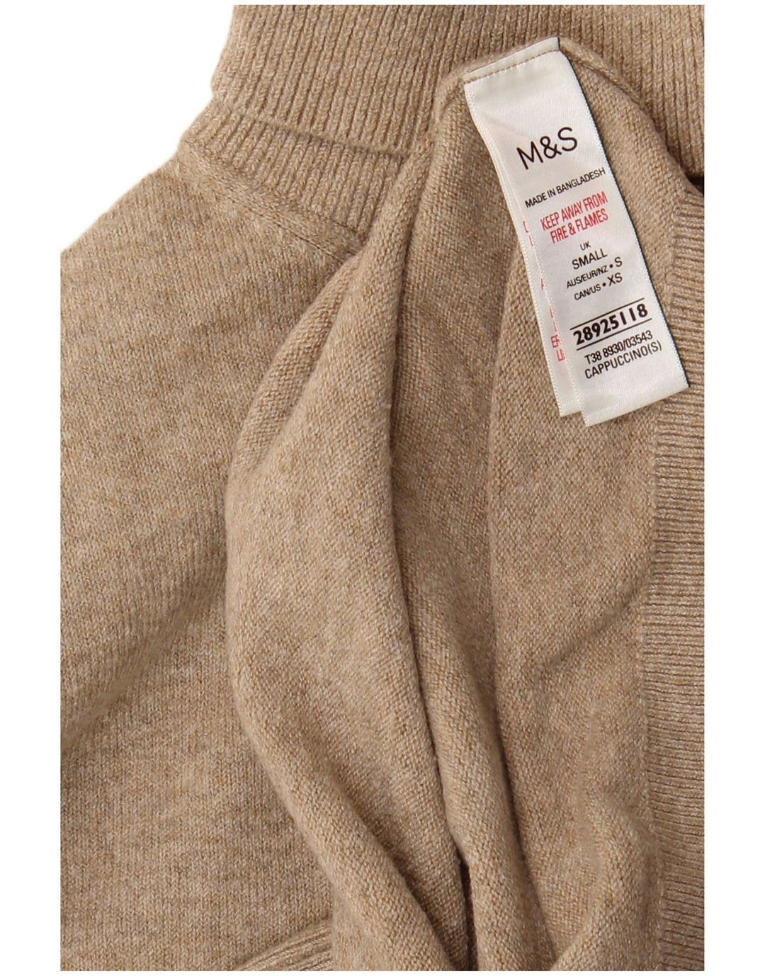 Marks & Spencer Damski sweter z golfem, UK 10, mały, beżowy poliester