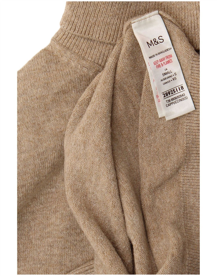 Marks & Spencer Damski sweter z golfem, UK 10, mały, beżowy poliester