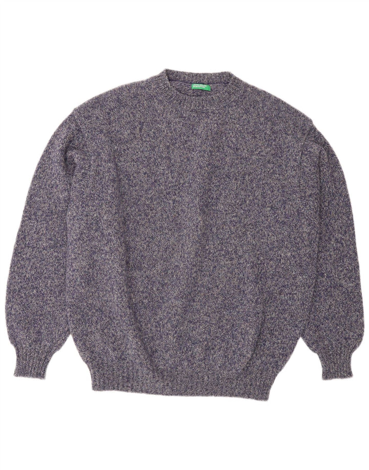 Męski sweter z wycięciem pod szyją Benetton, duży, fioletowy nakrapiany