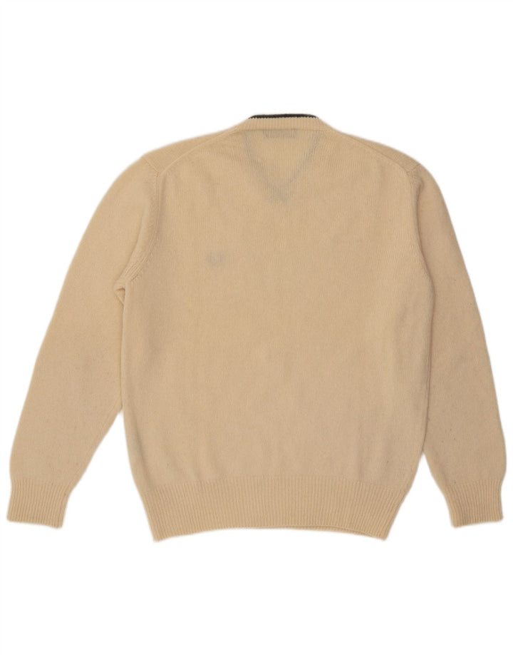 Męski sweter Fred Perry z dekoltem w kształcie litery V, duży, beżowy, wełniany