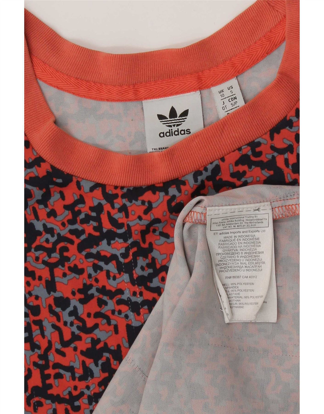 Damska koszulka Adidas z abstrakcyjnym wzorem, UK 10, mała, wielobarwna