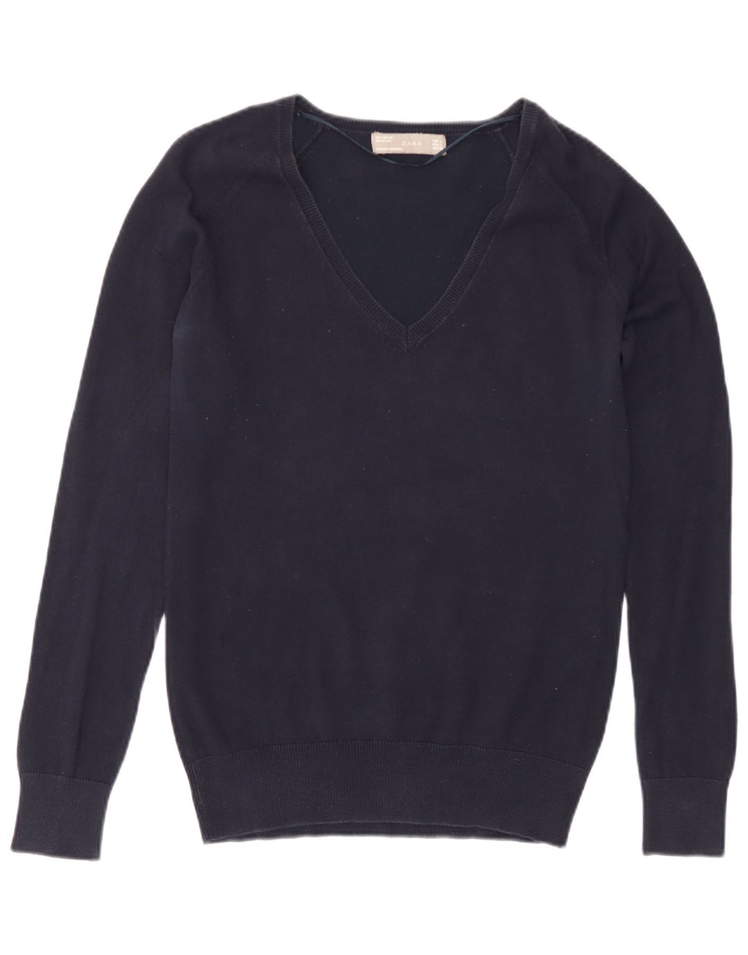 Sweter damski Zara z dekoltem w kształcie litery V, UK 16, duży, granatowy