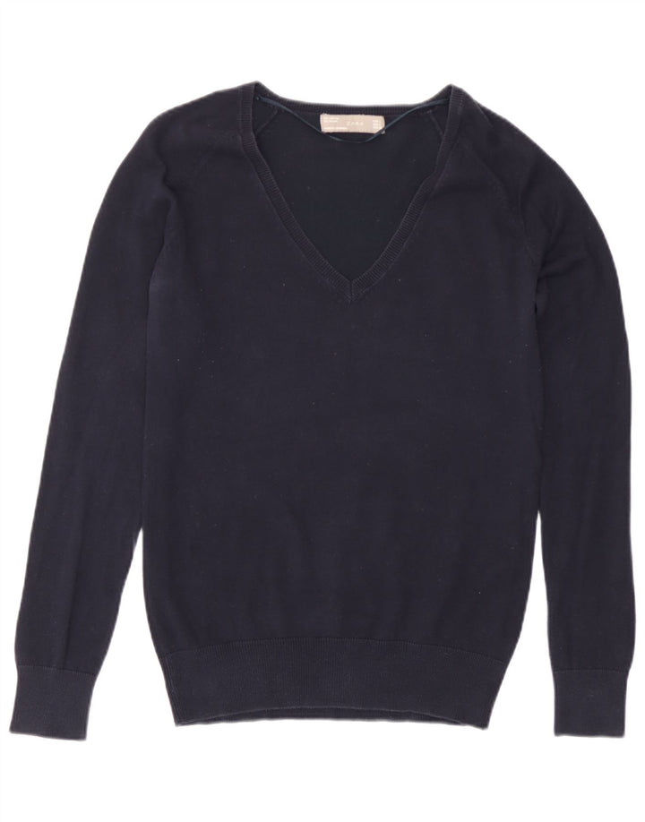Sweter damski Zara z dekoltem w kształcie litery V, UK 16, duży, granatowy