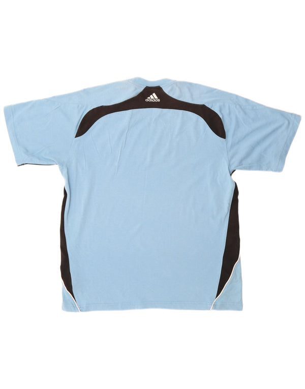T-shirt męski ADIDAS Climalite Top UK 40/42 Średni niebieski, bawełniany blok kolorów