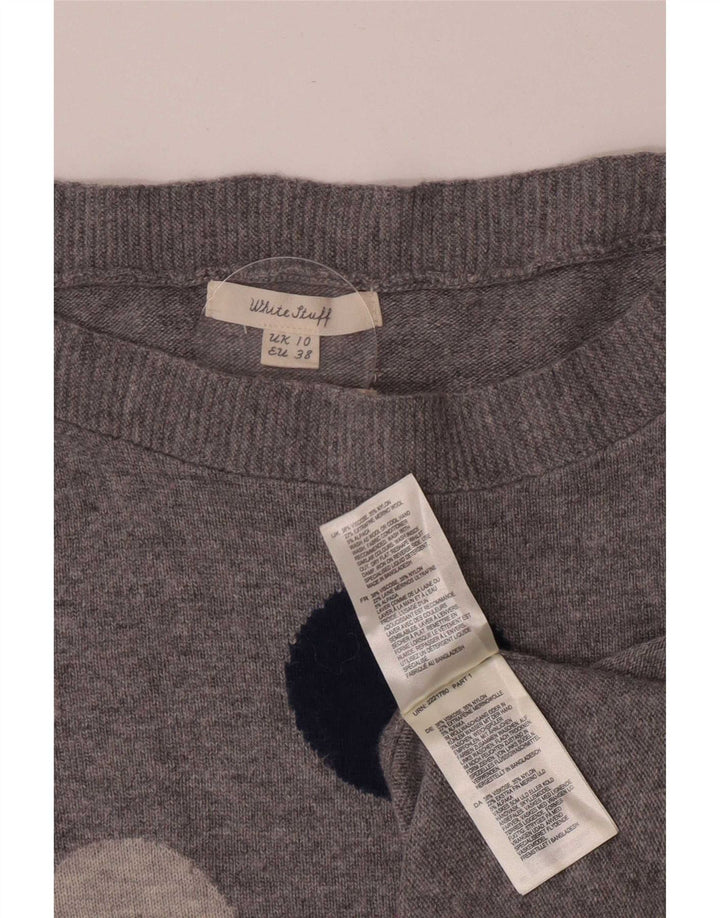 Damski sweter z dekoltem w łódkę White Stuff UK 10, mały, szary, geometryczny
