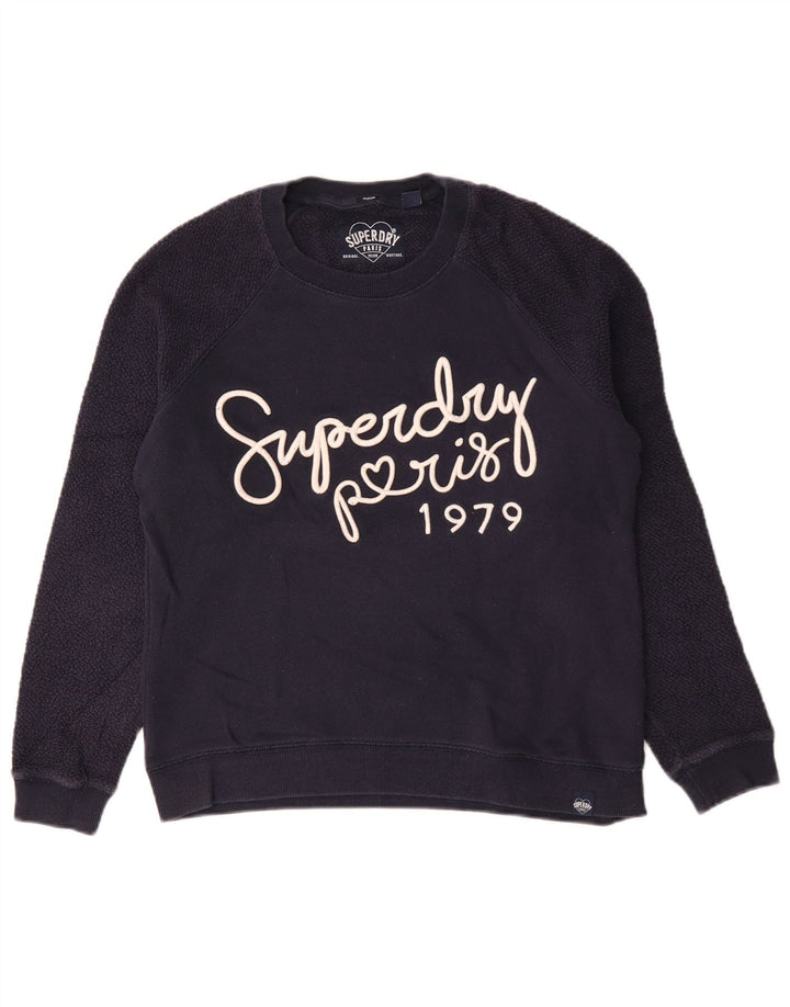 Damski sweter z grafiką Superdry UK 14, średni granatowy, bawełniany