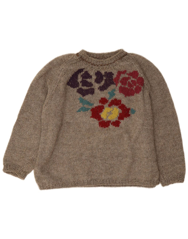 Vintage damski sweter oversize z okrągłym dekoltem UK 18 XL szary w kwiaty