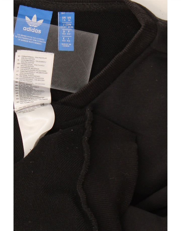 ADIDAS Womens Graphic Sweatshirt Jumper UK 14 Medium Black Cotton Vintage Adidas and Second-Hand Adidas from Messina Hembry 