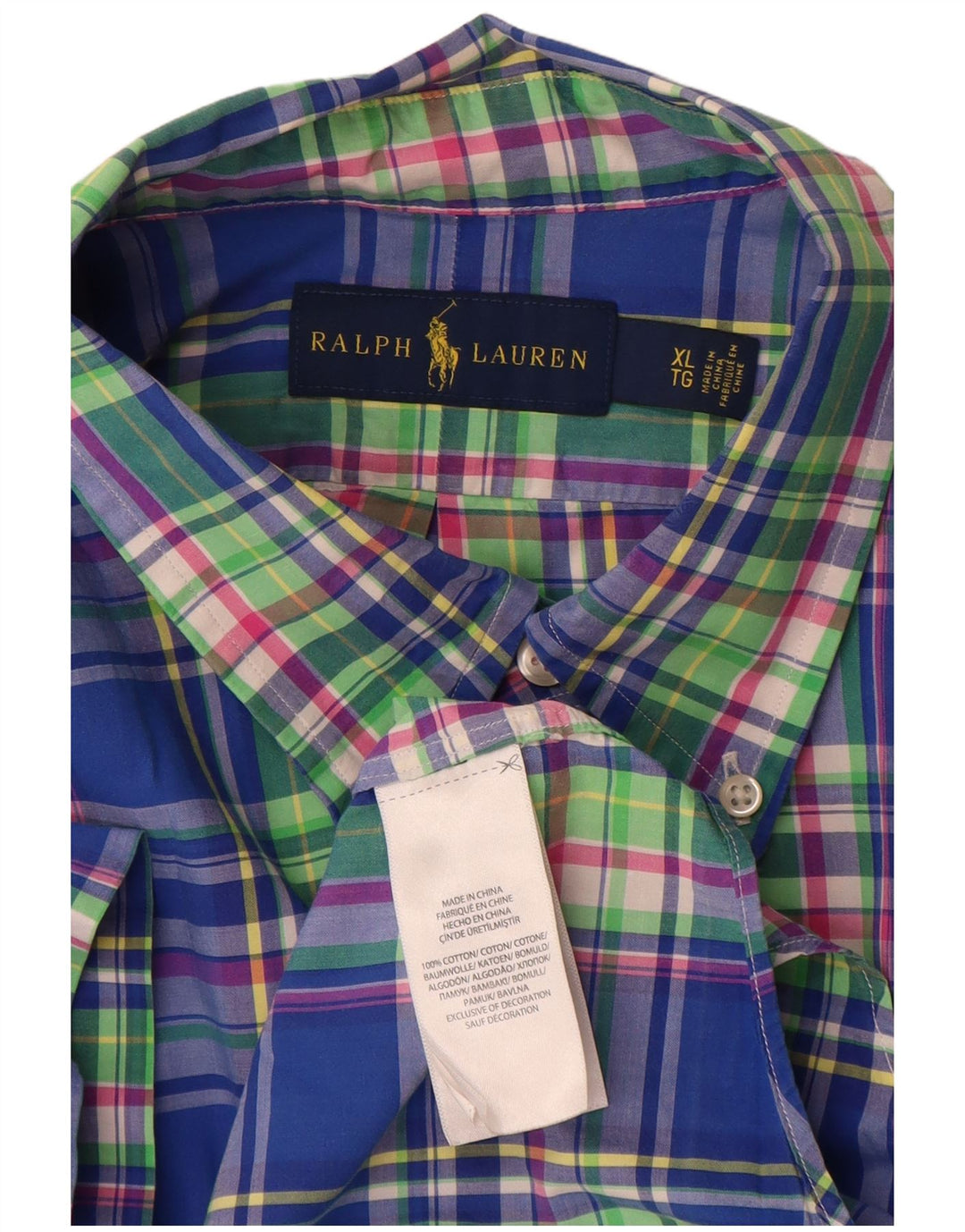 Męska koszula z krótkim rękawem Ralph Lauren XL, bawełniana w niebieską kratkę