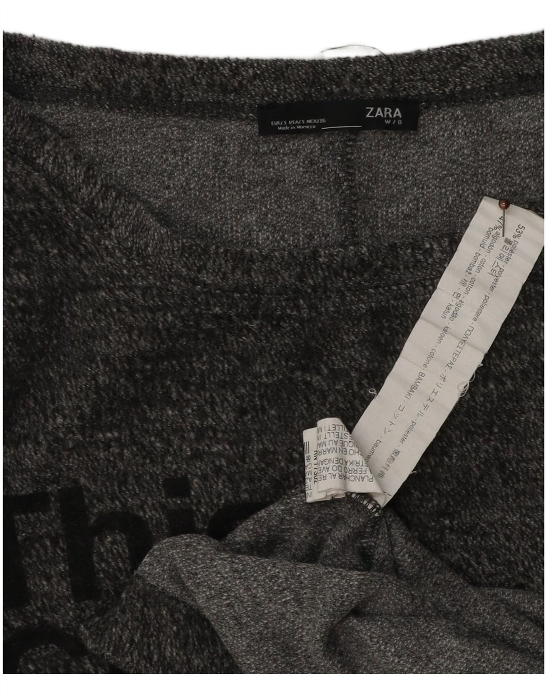 Damski top oversize z grafiką Zara z długim rękawem, UK 8, mały, szary nakrapiany