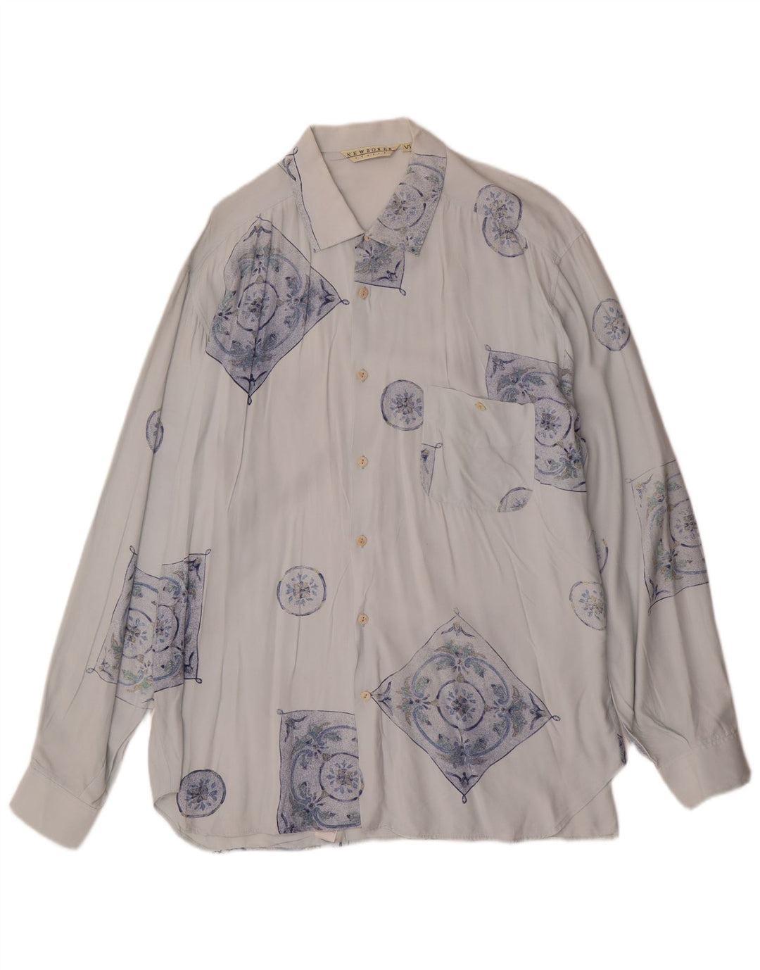 Koszula męska VINTAGE XL Niebieska, geometryczna wiskoza