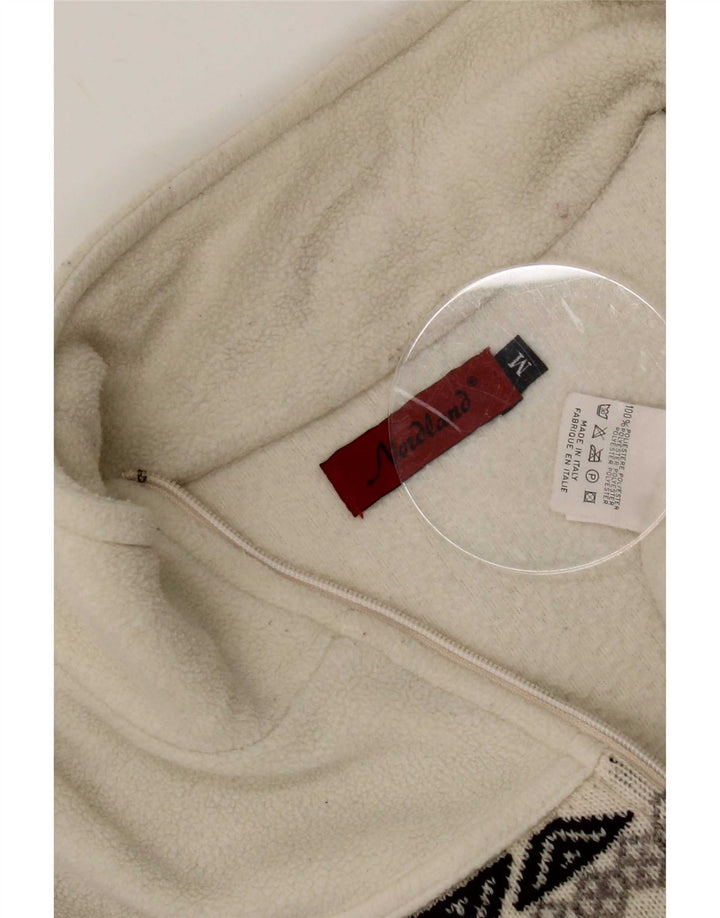 Vintage męski sweter polarowy z zamkiem błyskawicznym, średni beżowy, poliester Fair Isle