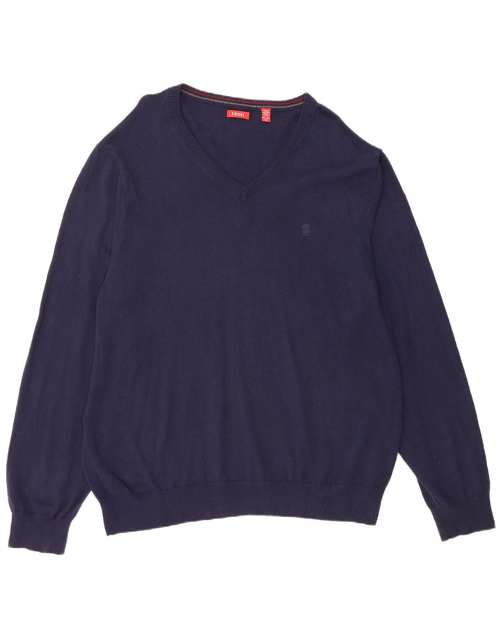 IZOD Męski sweter z dekoltem w kształcie litery V, 2XL, granatowy, bawełniany