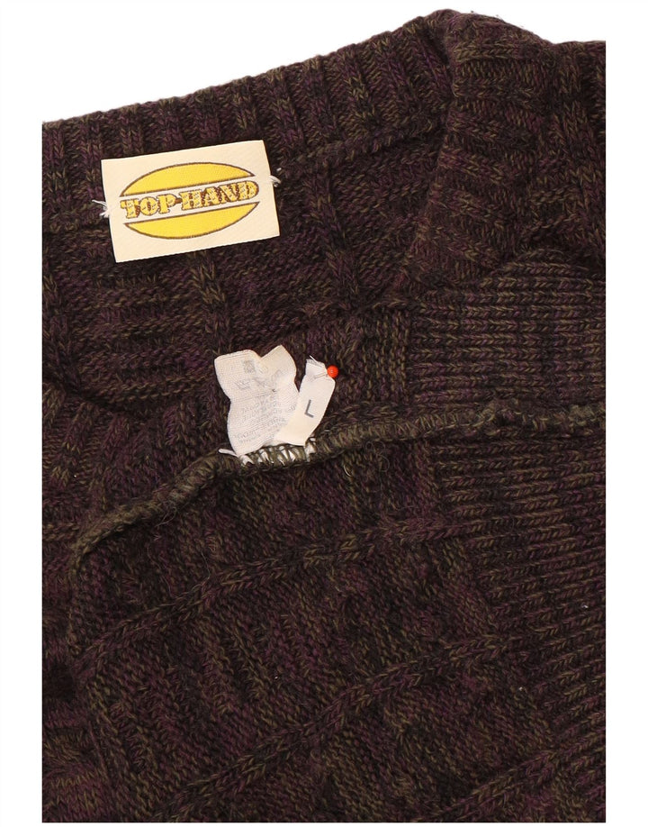 Vintage męski sweter z dekoltem w łódkę, duży brązowy wełniany