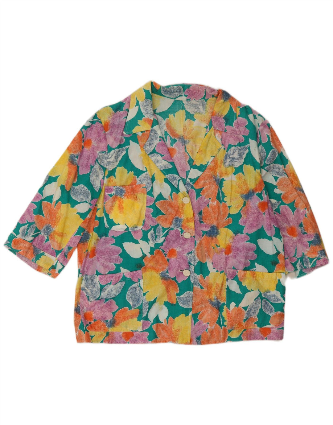 Vintage damska marynarka zapinana na 3 guziki UK 16, duża, wielokolorowa w kwiaty