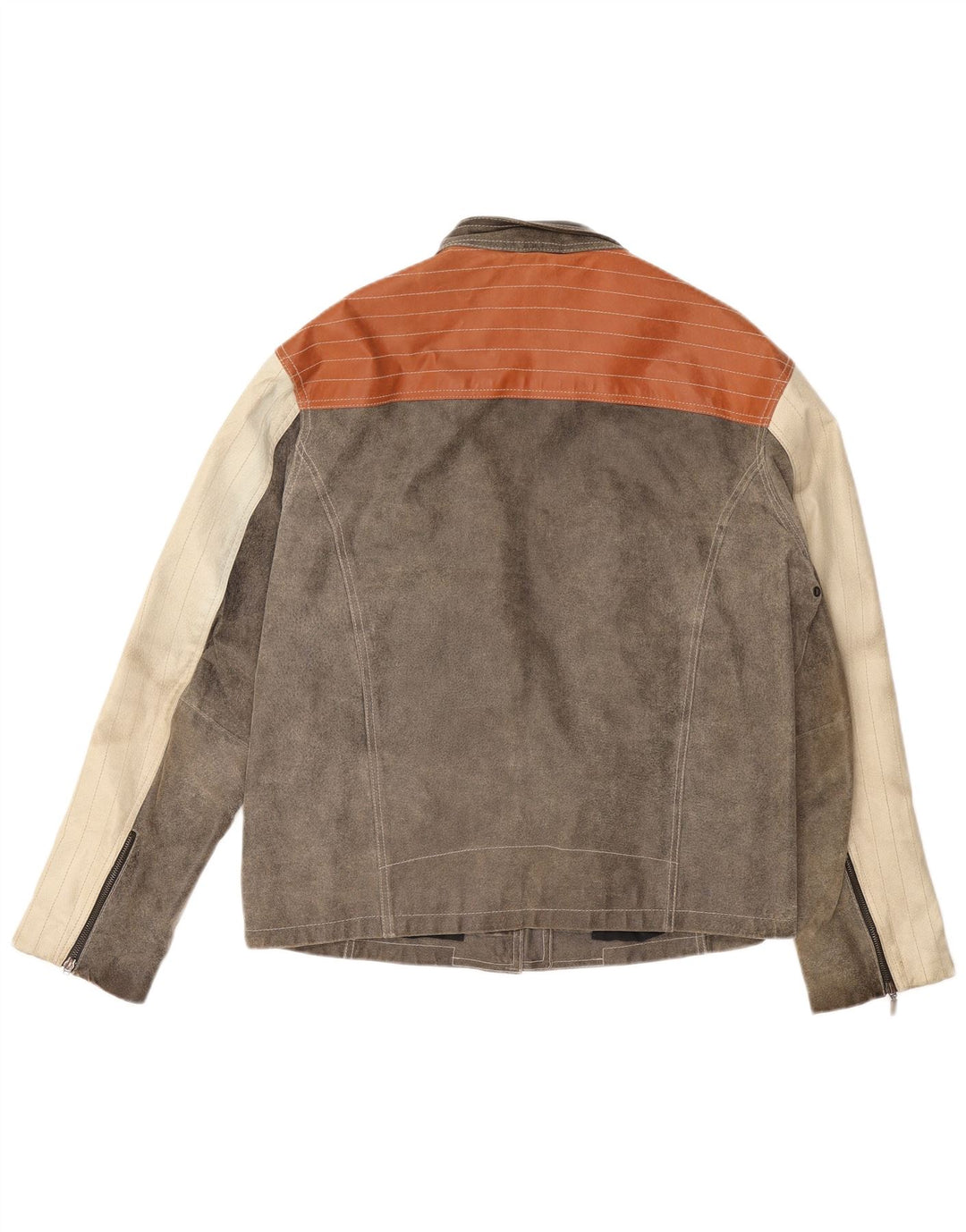 Męska kurtka skórzana EXPLORER UK 40, duża, szara skóra z blokami kolorów