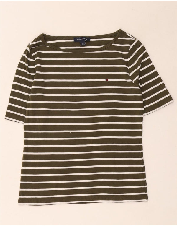 T-shirt damski Tommy Hilfiger Top UK 14, duży, bawełniany w paski khaki