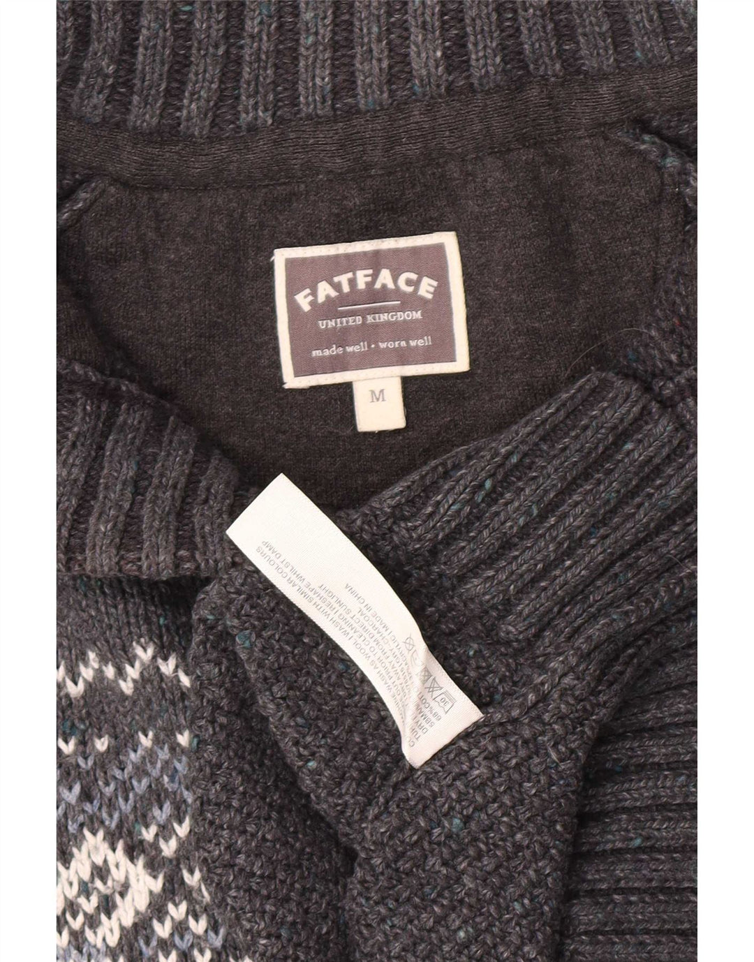 Męski sweter zapinany na guziki Fat Face Średni szary Fair Isle Classic