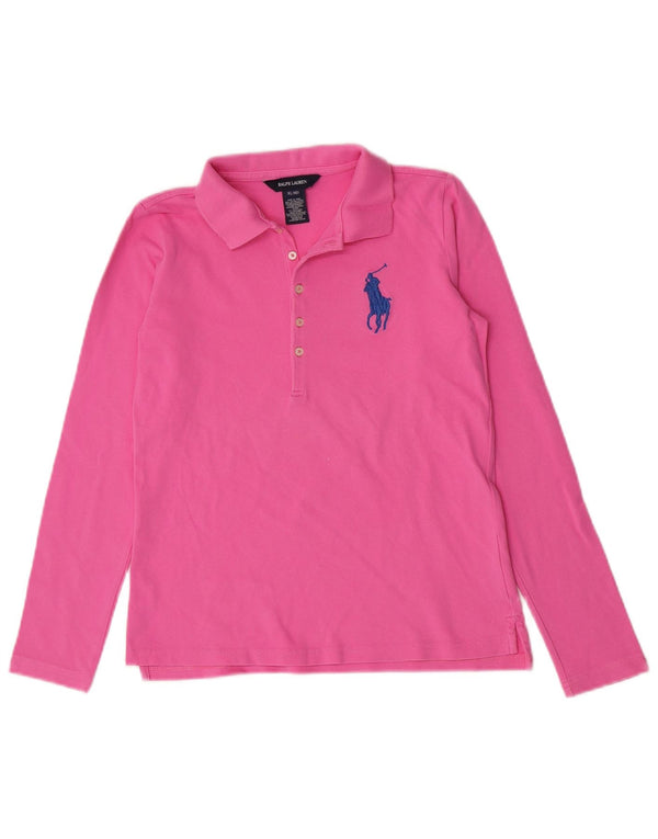 Ralph Lauren Dziewczęca koszulka polo z długim rękawem 15-16 lat XL Różowa bawełna