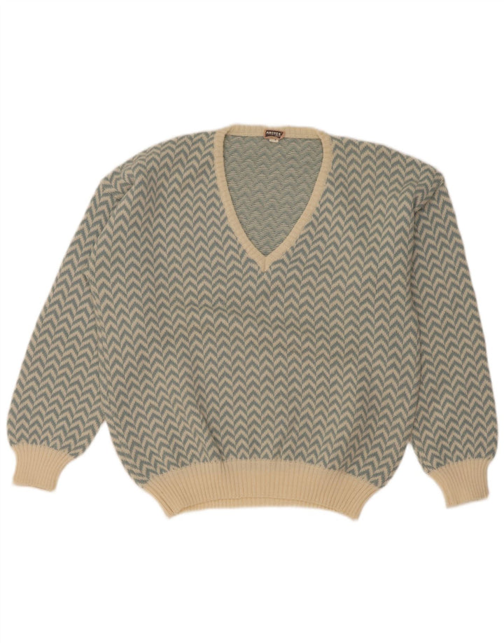 Sweter damski Master z dekoltem w kształcie litery V, UK 14, średni niebieski Chevron