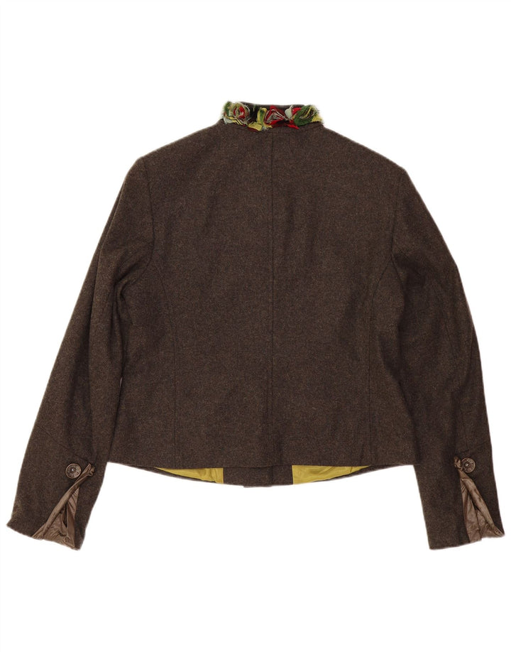 Vintage damska marynarka zapinana na 7 guzików EU 42, duża brązowa dziewicza wełna