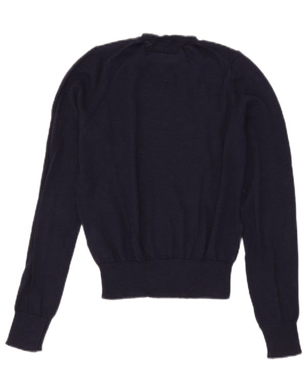 Zara Womens Crop Crew Neck Jumper Sweater UK 10 Small Navy Blue Polyester