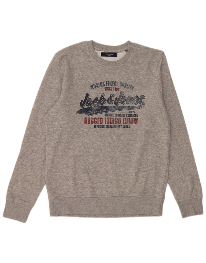Męska bluza JACK & JONES z grafiką, średnioszara, bawełniana w plamki