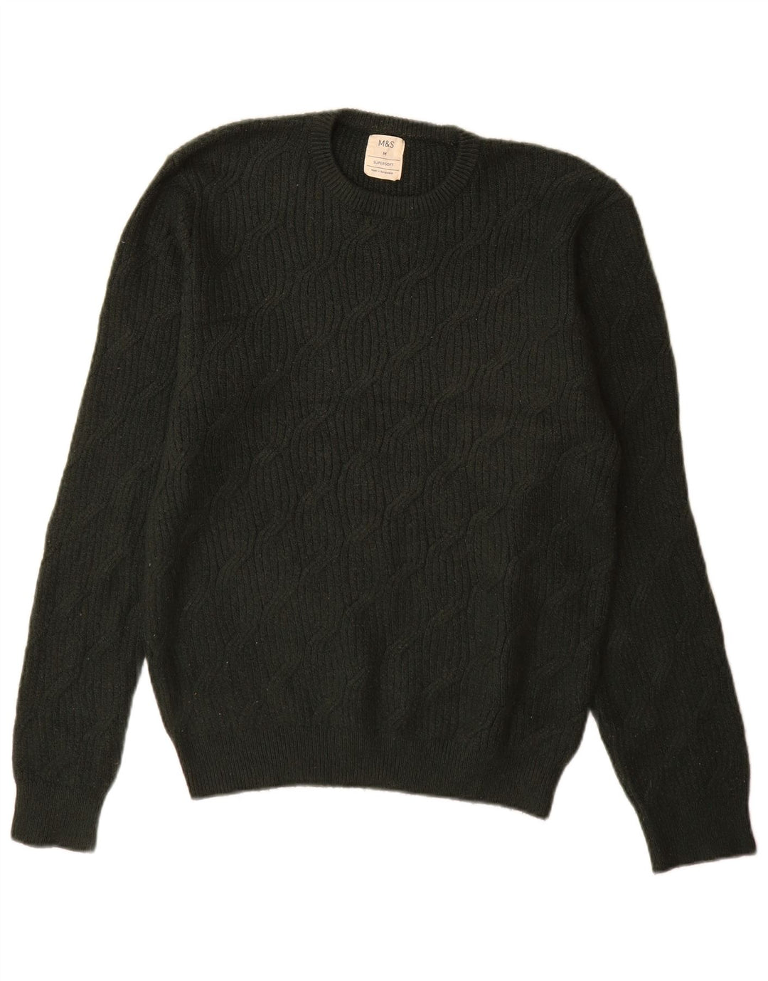 Marks & Spencer Męski sweter z okrągłym dekoltem, średni zielony poliamid
