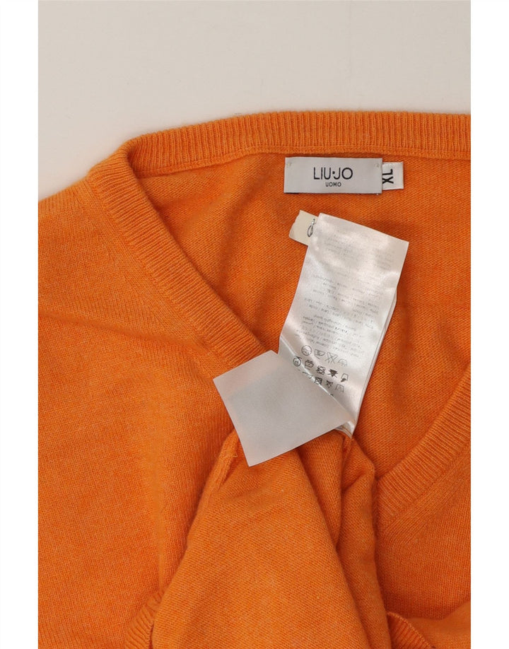 Męski sweter Liu Jo z dekoltem w kształcie litery V, XL, Pomarańczowa wełna