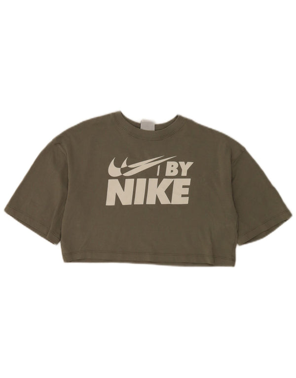 Damski T-shirt Nike Crop Graphic Top UK 6 XS, bawełna khaki
