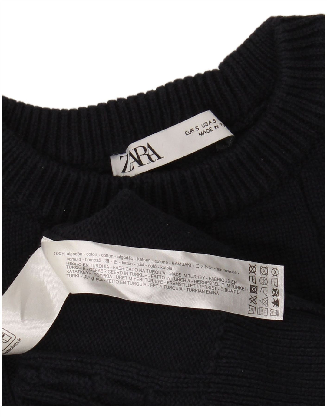 Męski sweter z okrągłym dekoltem Zara, mały, granatowy, bawełniany