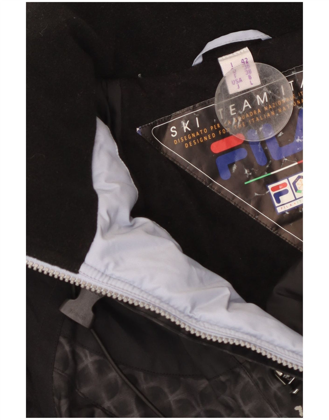 Damska kurtka narciarska FILA oversize z kapturem US 6, średnia czarna geometryczna