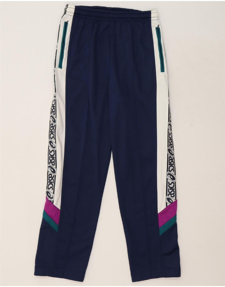 ASICS Mens Graphic Tracksuit Trousers Small  Navy Blue Colourblock Vintage Asics and Second-Hand Asics from Messina Hembry 