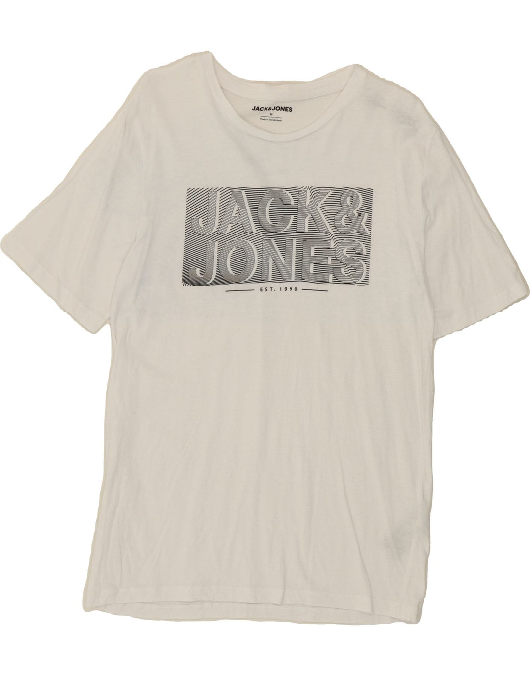 JACK & JONES Mens Graphic T-Shirt Top Medium White Cotton Vintage Jack & Jones and Second-Hand Jack & Jones from Messina Hembry 