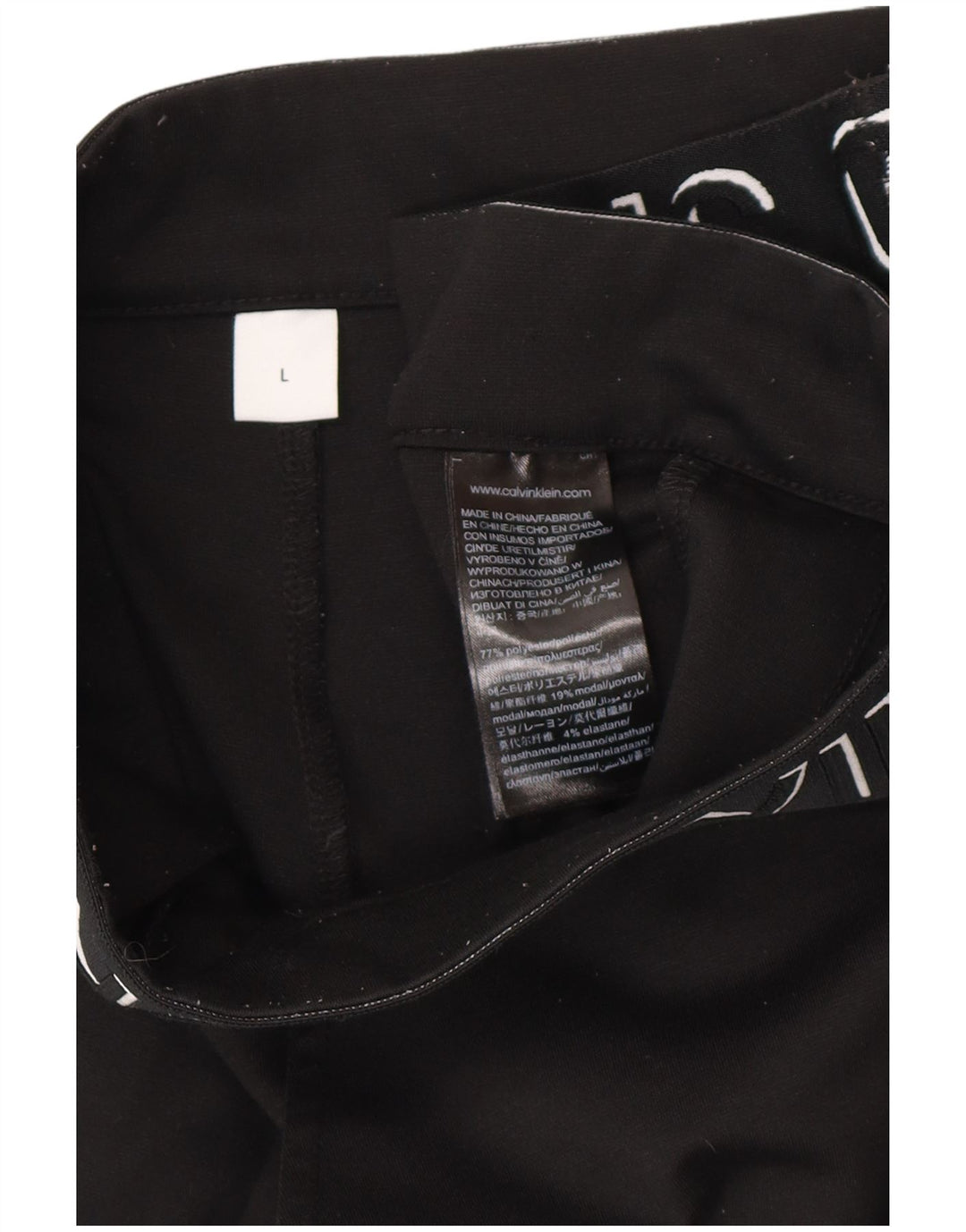 Damskie spodnie CALVIN KLEIN o kroju slim fit z grafiką, duże W32 L27 czarne