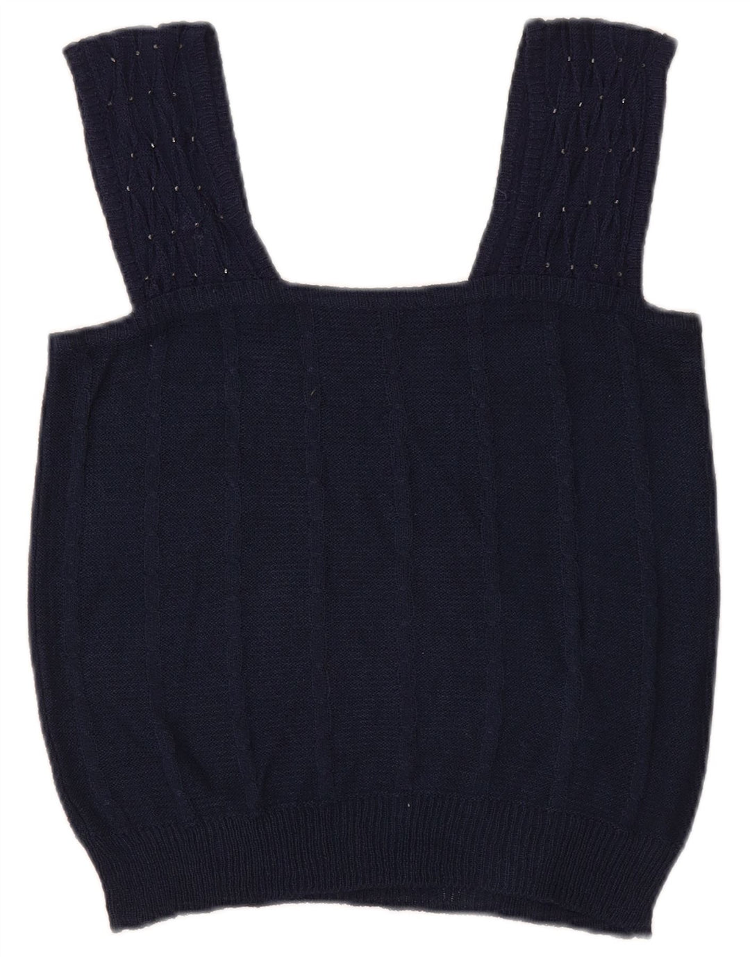 Vintage damski top na ramiączkach z dzianiny Crop UK 8, mały granatowy