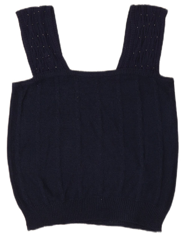 Vintage damski top na ramiączkach z dzianiny Crop UK 8, mały granatowy