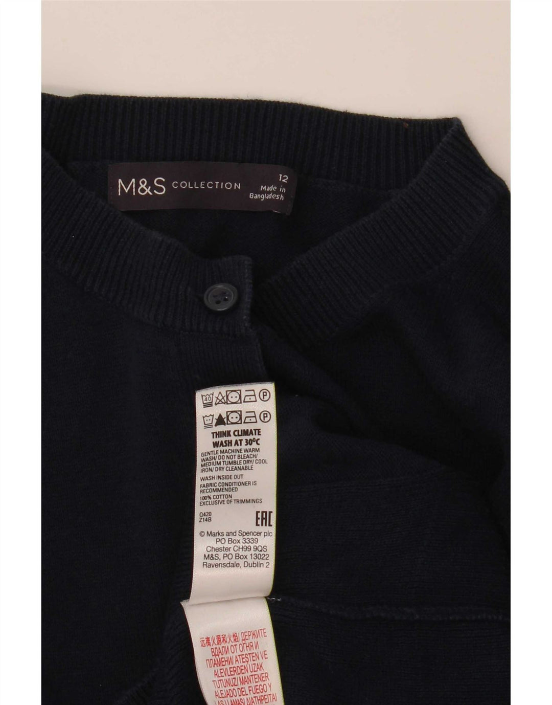 Marks & Spencer Damski sweter rozpinany UK 12, średni granatowy, bawełniany