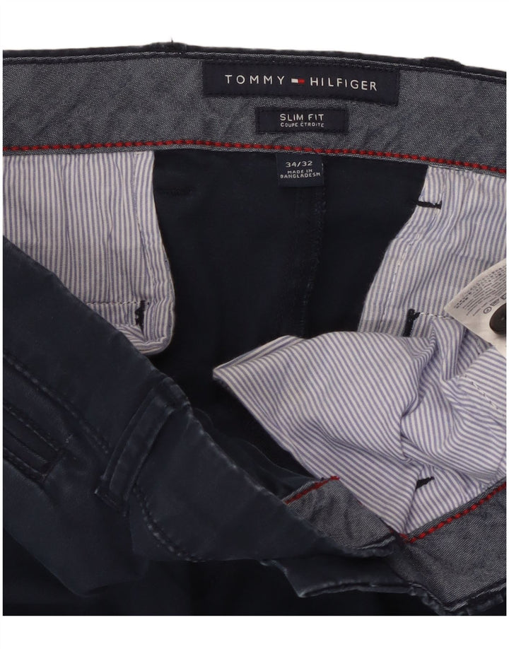 Męskie spodnie chino Slim Fit TOMMY HILFIGER W34 L32 Granatowa bawełna