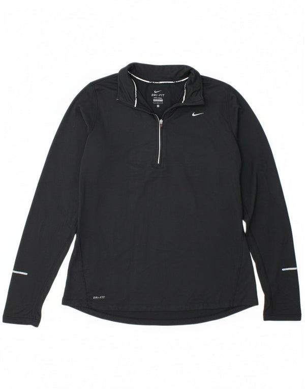 Damska koszulka Nike Dri Fit z zamkiem błyskawicznym i długim rękawem, UK 14, duży, czarny poliester