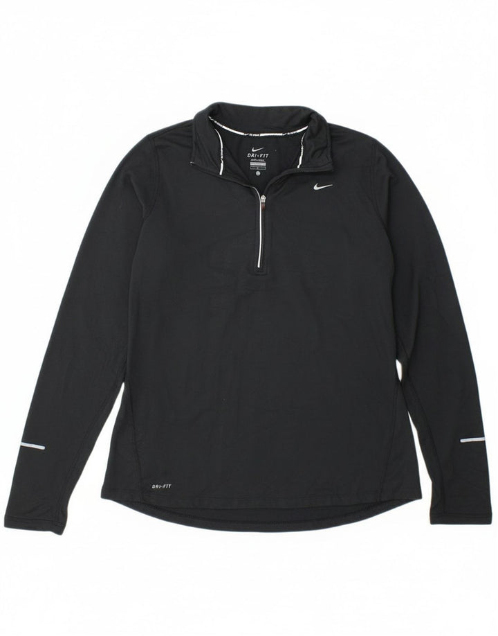 Damska koszulka Nike Dri Fit z zamkiem błyskawicznym i długim rękawem, UK 14, duży, czarny poliester