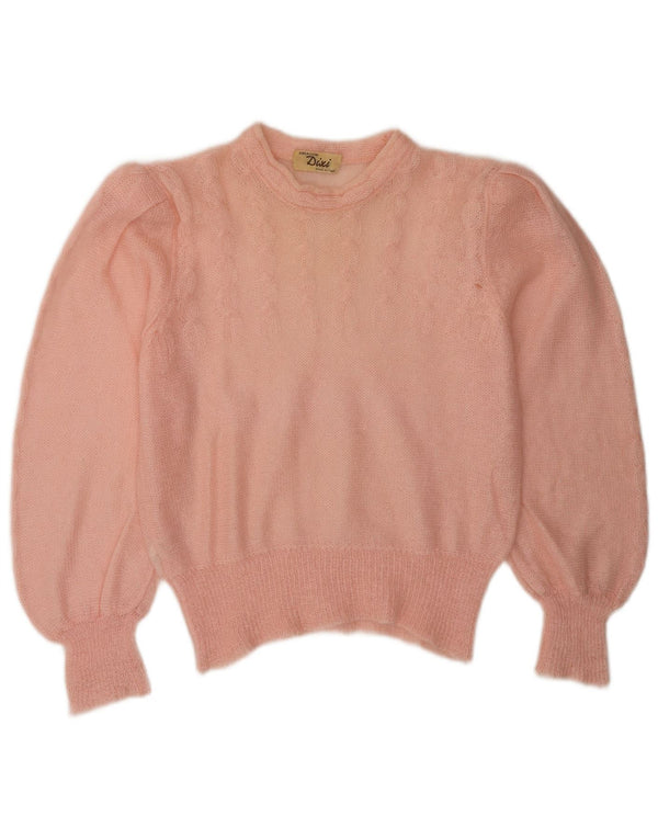Vintage damski sweter z okrągłym wycięciem pod szyją, UK 14, średni róż