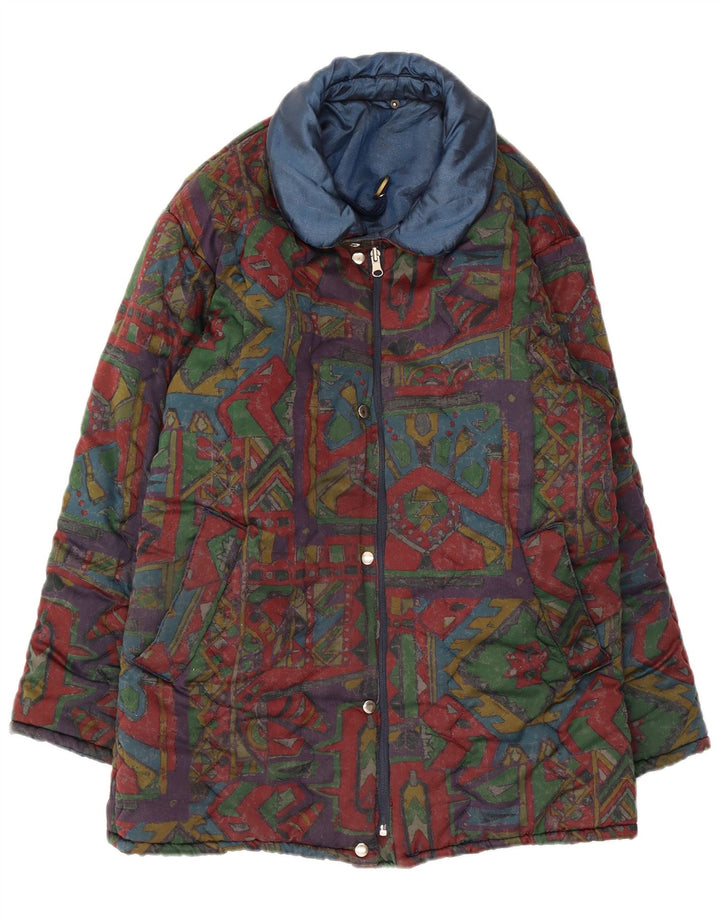 Dwustronna ocieplana kurtka męska Vintage UK 40, duża, wielokolorowa, geometryczna