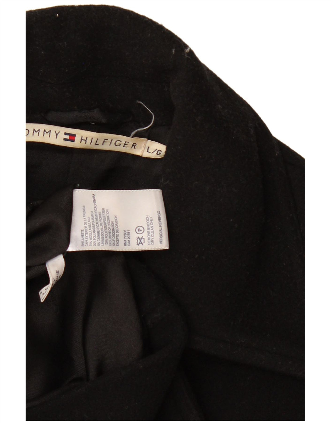 Damski płaszcz grochowy Tommy Hilfiger UK 16, duży, czarny, wełniany